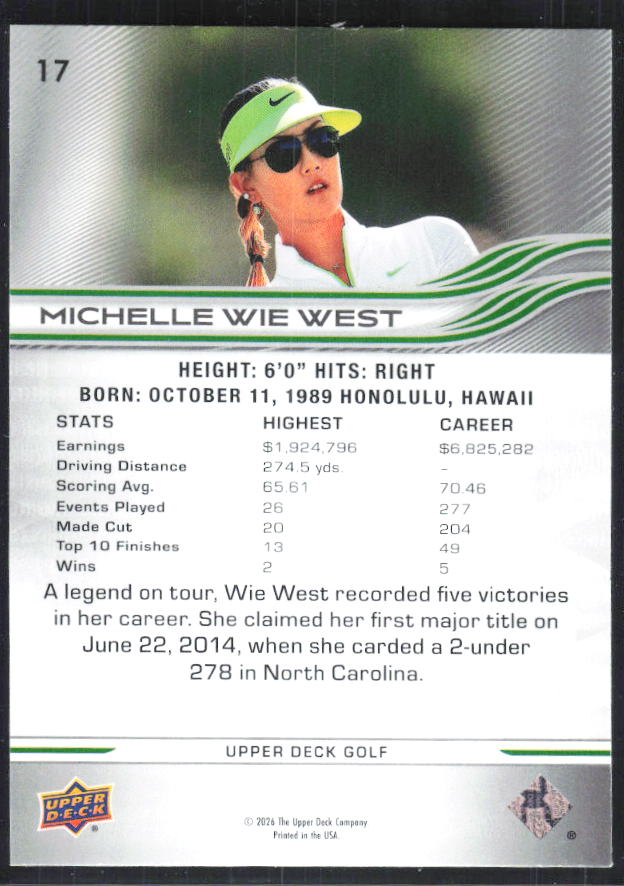 Michelle Wie West 2026 Upper Deck Golf #17 – baksida