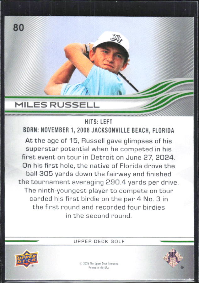 Miles Russell 2026 Upper Deck Golf #80 – baksida