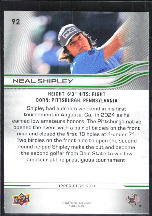 Neal Shipley 2026 Upper Deck Golf #92 – baksida