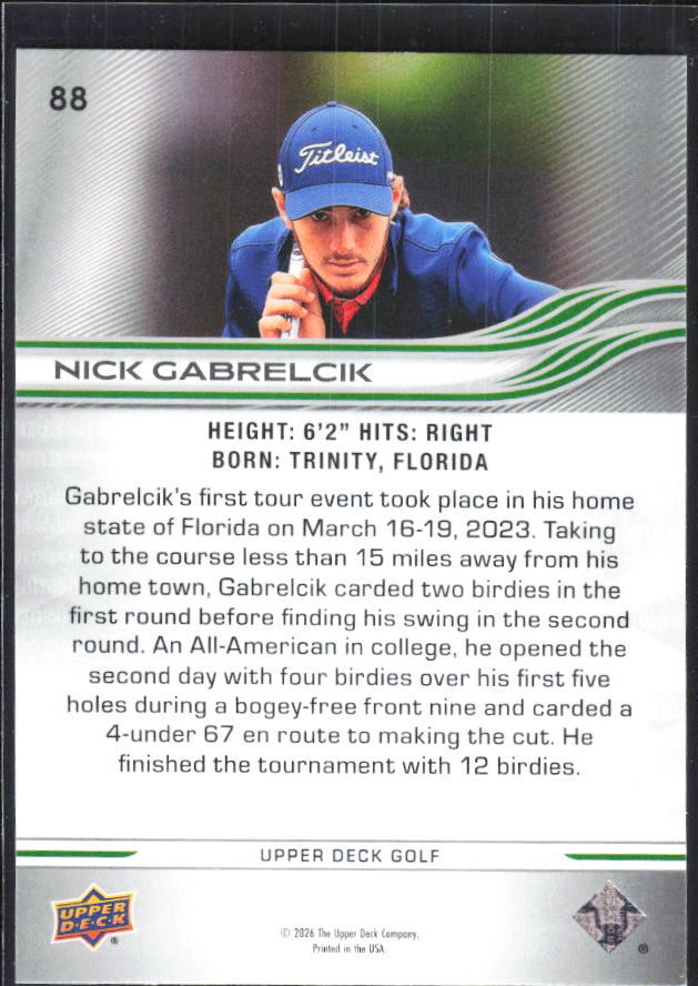 Nick Gabrelcik 2026 Upper Deck Golf #88 – baksida