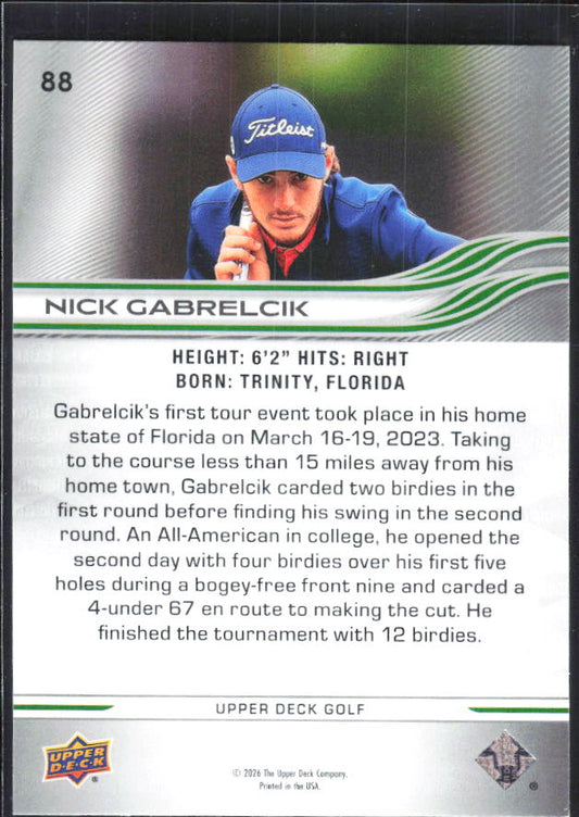 Nick Gabrelcik 2026 Upper Deck Golf #88 – baksida