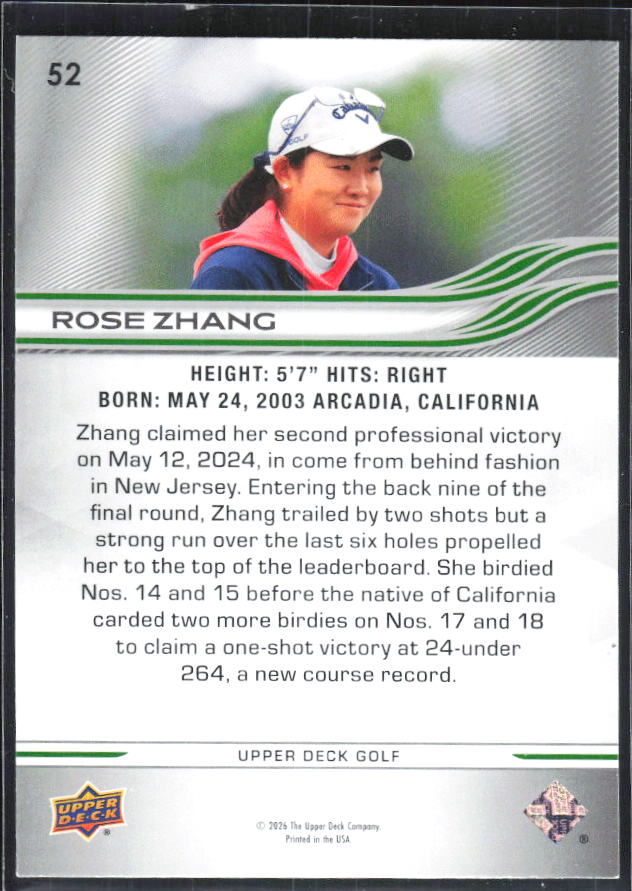 Rose Zhang 2026 Upper Deck Golf #52 – baksida