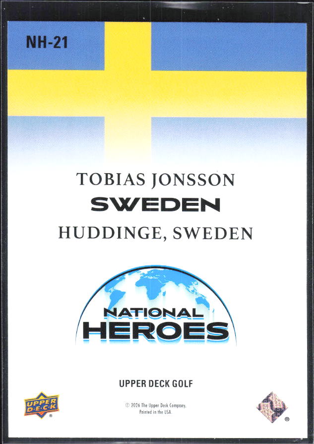 Tobias Jonsson 2026 Upper Deck Golf National Heroes #NH-21 – baksida