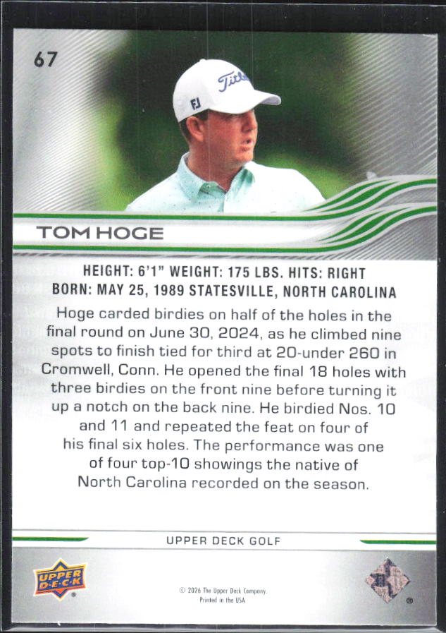 Tom Hoge 2026 Upper Deck Golf #67 – baksida