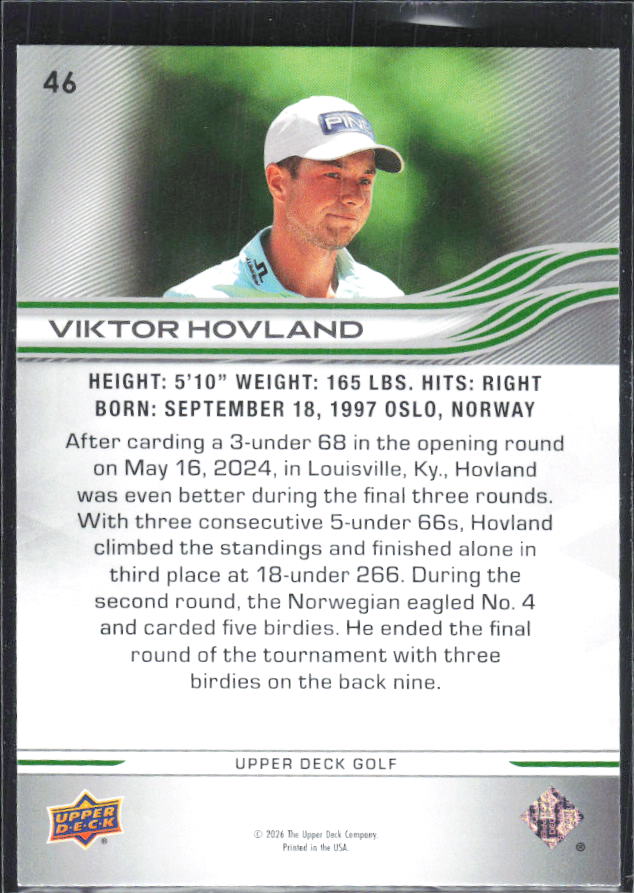 Viktor Hovland 2026 Upper Deck Golf #46 – baksida