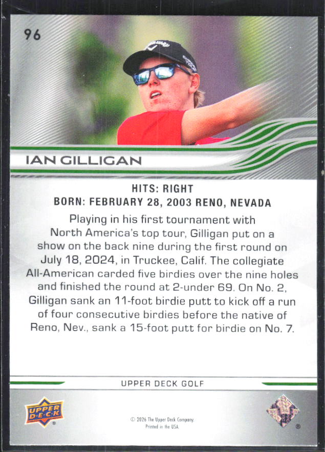 Ian Gilligan 2026 Upper Deck Golf #96 – baksida