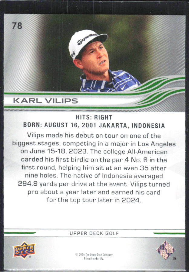 Karl Vilips 2026 Upper Deck Golf #78 – baksida