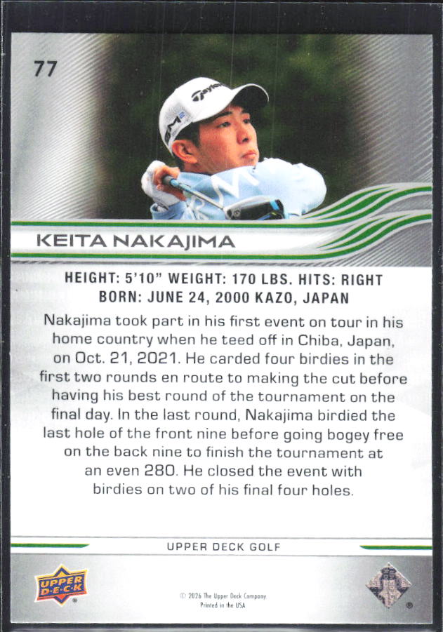 Keita Nakajima 2026 Upper Deck Golf #77 – baksida
