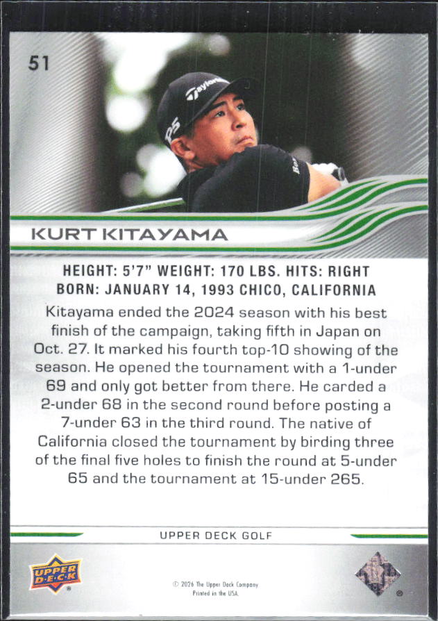 Kurt Kitayama 2026 Upper Deck Golf #51 – baksida
