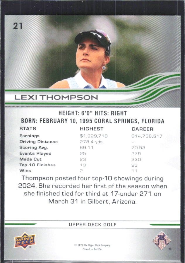 Lexi Thompson 2026 Upper Deck Golf #21 – baksida