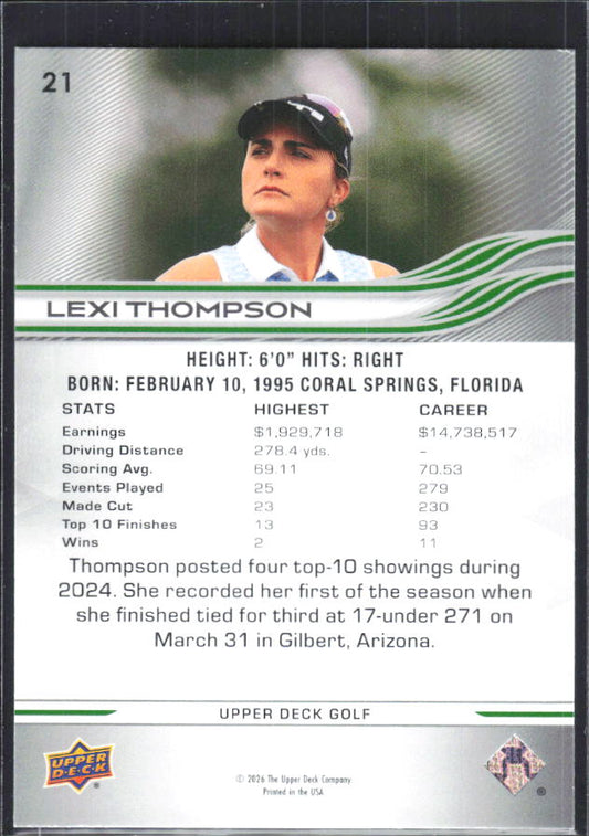Lexi Thompson 2026 Upper Deck Golf #21 – baksida