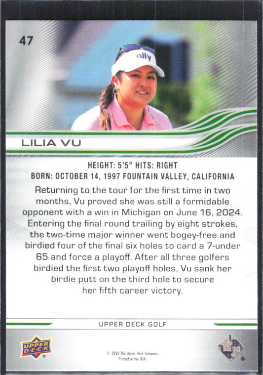 Lilia Vu 2026 Upper Deck Golf #47 – baksida