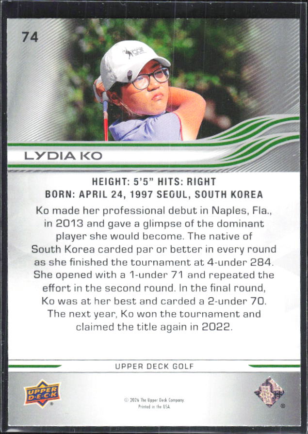 Lydia Ko 2026 Upper Deck Golf #74 – baksida