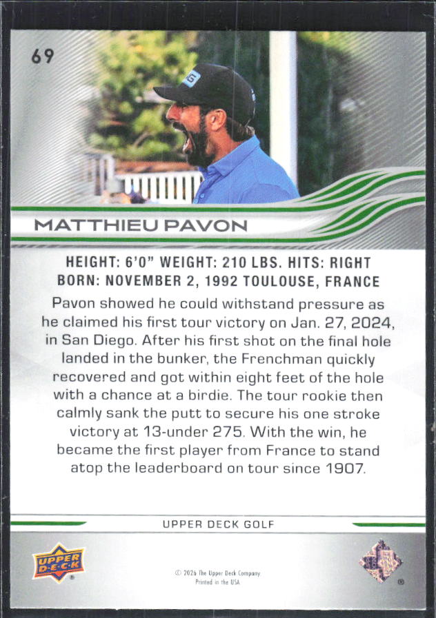 Matthieu Pavon 2026 Upper Deck Golf #69 – baksida