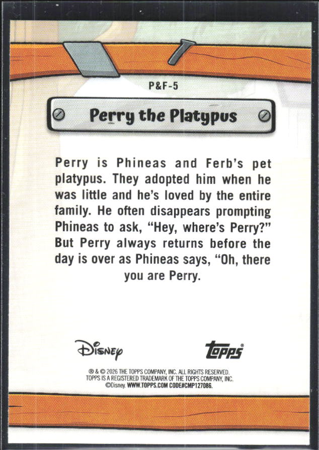 Perry the Platypus 2026 Disney Neon Phineas & Ferb #P&F-5 – baksida