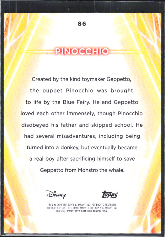 Pinocchio 2026 Disney Neon #86 – baksida