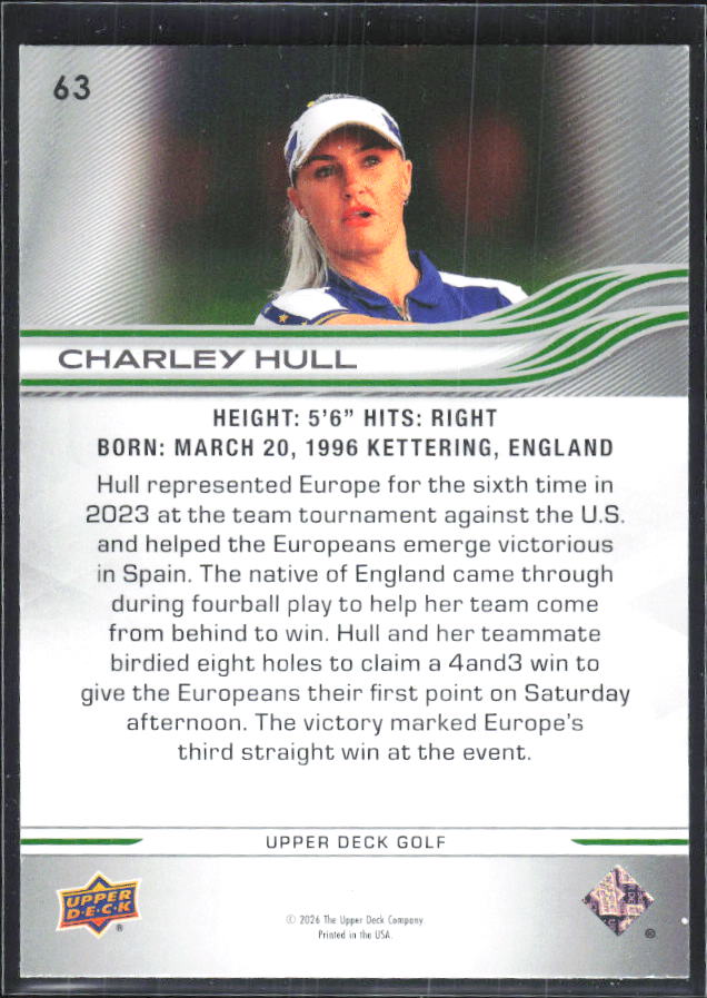 Charley Hull 2026 Upper Deck Golf #63 – baksida