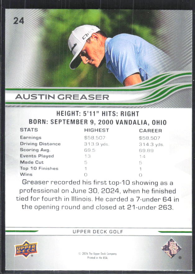 Austin Greaser 2026 Upper Deck Golf #24 – baksida