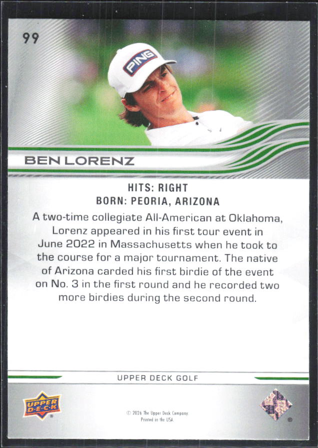Ben Lorenz 2026 Upper Deck Golf #99 – baksida