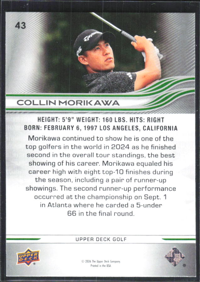 Collin Morikawa 2026 Upper Deck Golf #43 – baksida