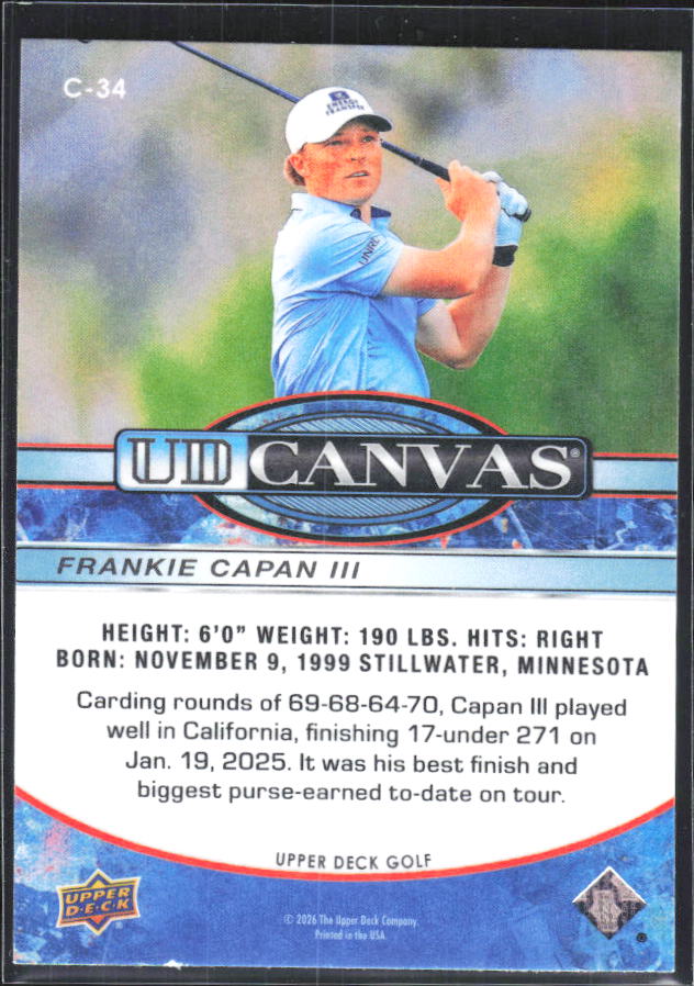 Frankie Capan III 2026 Upper Deck Golf UD Canvas #C-34 – baksida