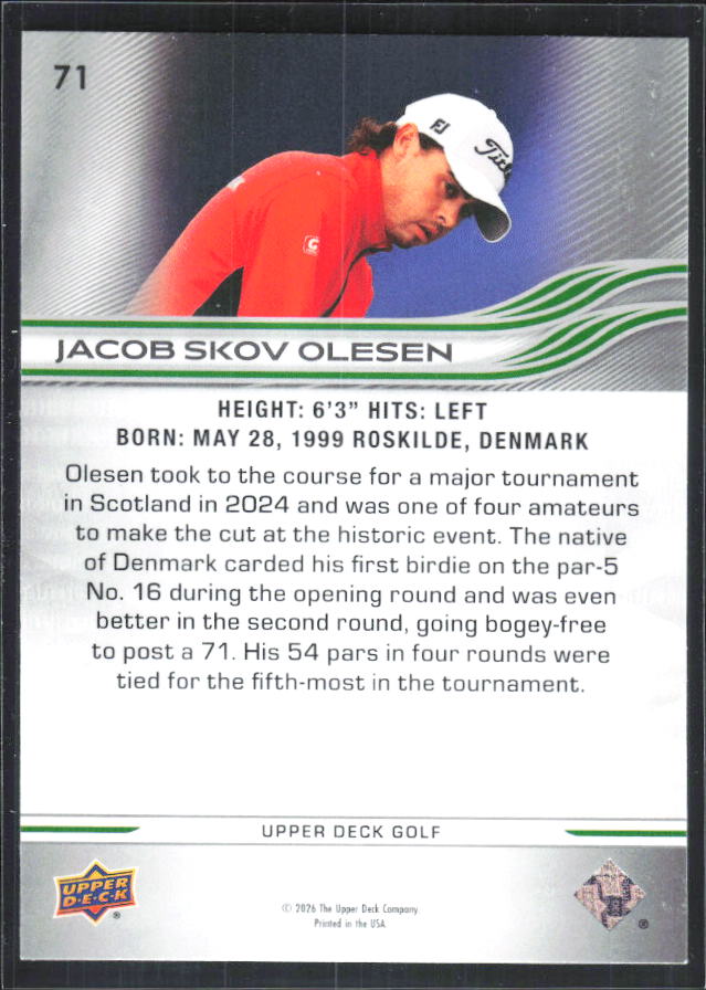 Jacob Skov Olesen 2026 Upper Deck Golf #71 – baksida