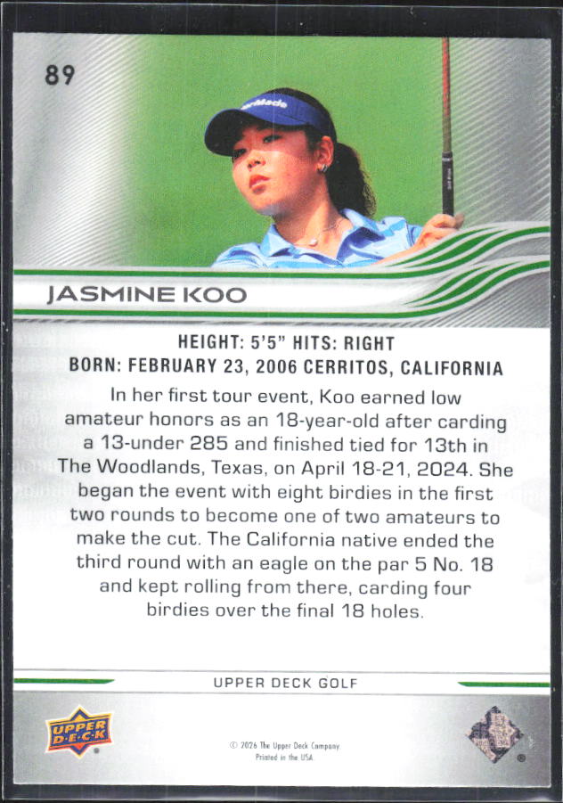 Jasmine Koo 2026 Upper Deck Golf #89 – baksida