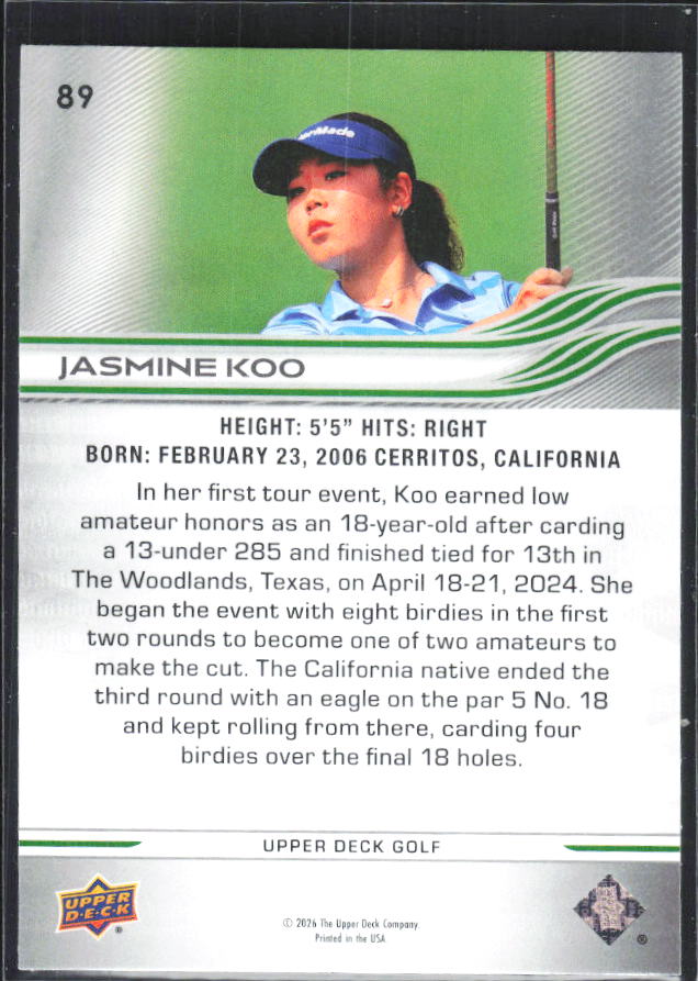 Jasmine Koo 2026 Upper Deck Golf #89 – baksida