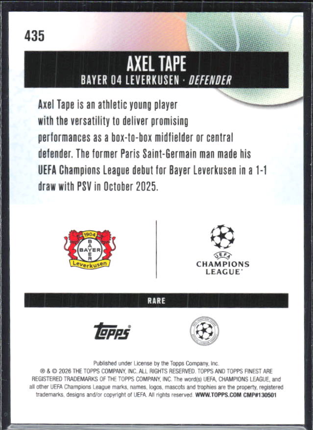 Axel Tape 2025-26 Finest UEFA Rare #435 – baksida