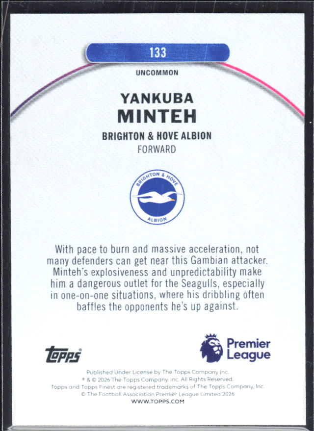 Yankuba Minteh 2025-26 Finest Premier League Uncommon #133 – baksida