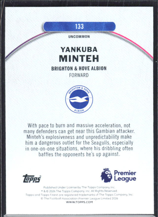 Yankuba Minteh 2025-26 Finest Premier League Uncommon #133 – baksida