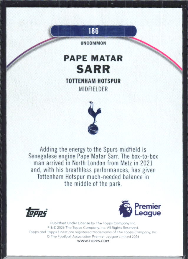 Pape Matar Sarr 2025-26 Finest Premier League Uncommon #186 – baksida