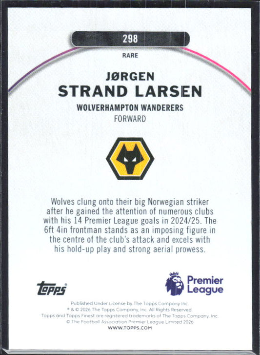 Jørgen Strand Larsen 2025-26 Finest Premier League Rare #298 – baksida