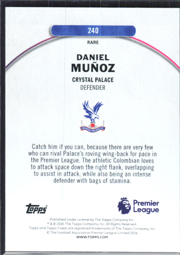 Daniel Muñoz 2025-26 Finest Premier League Rare #240 – baksida