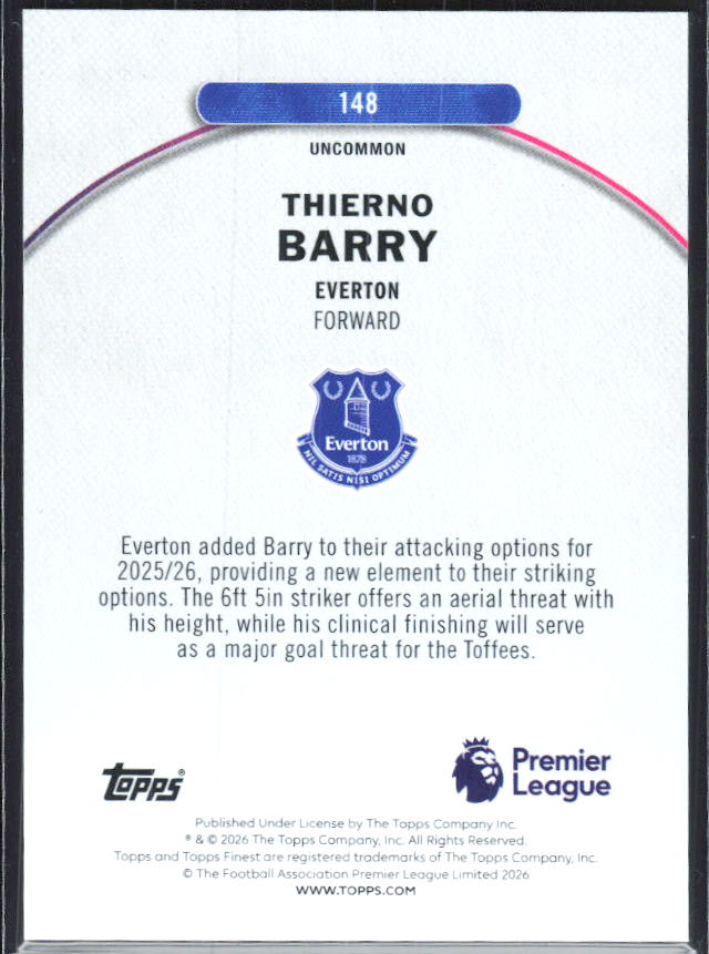 Thierno Barry 2025-26 Finest Premier League Uncommon #148 – baksida