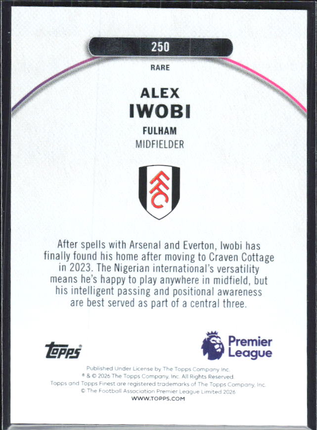 Alex Iwobi 2025-26 Finest Premier League Rare #250 – baksida