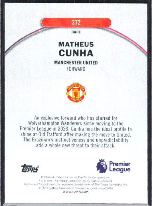 Matheus Cunha 2025-26 Finest Premier League Rare #272 – baksida