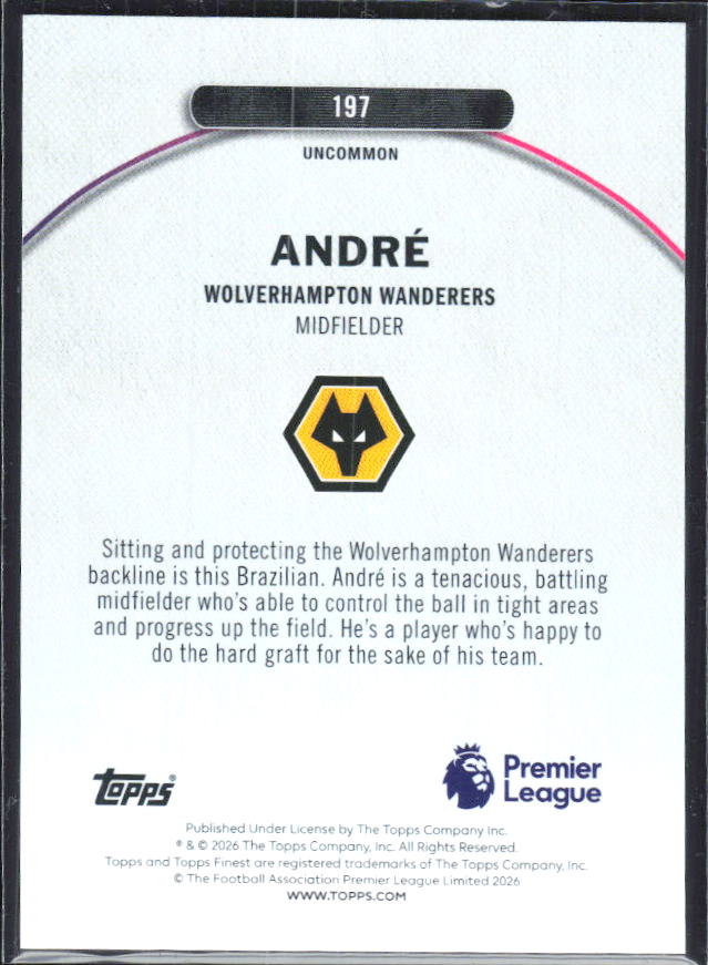 André 2025-26 Finest Premier League Uncommon #197 – baksida