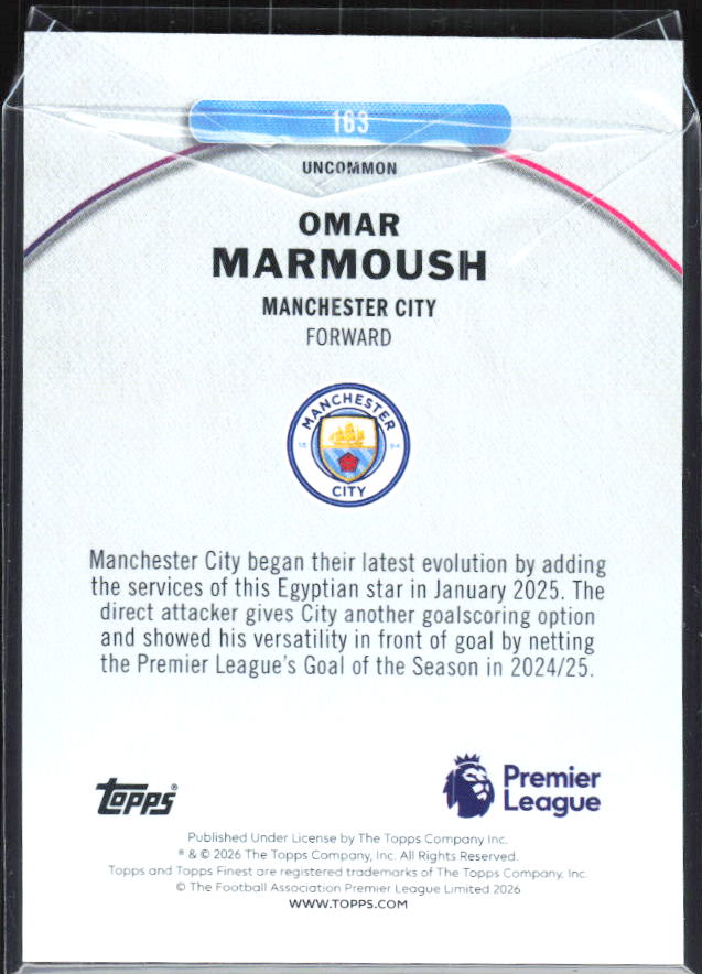 Omar Marmoush 2025-26 Finest Premier League Uncommon #169 – baksida