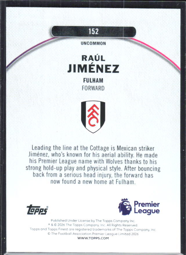 Raúl Jiménez 2025-26 Finest Premier League Uncommon #152 – baksida