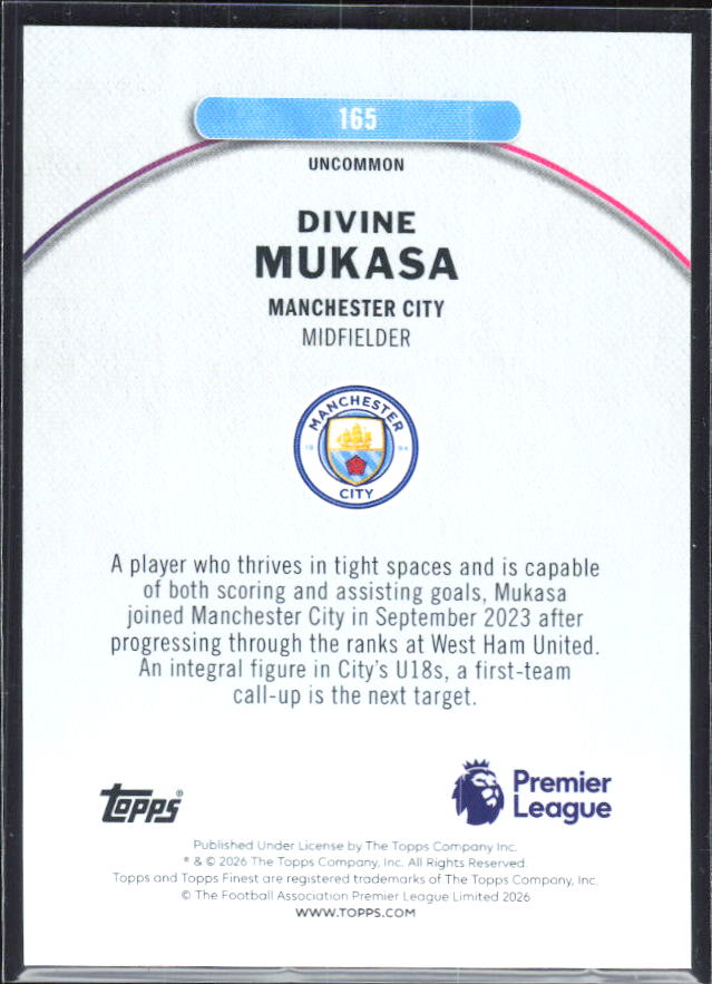 Divine Mukasa 2025-26 Finest Premier League Uncommon #165 – baksida