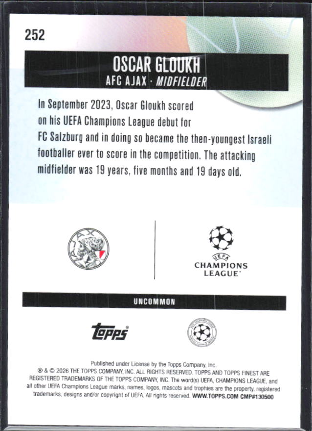 Oscar Gloukh 2025-26 Finest UEFA Uncommon #252 – baksida