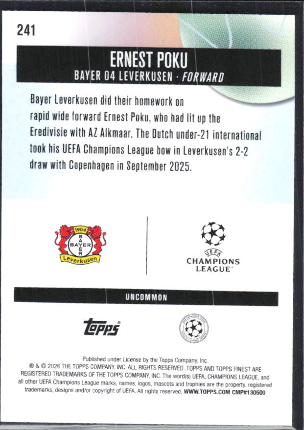 Ernest Poku 2025-26 Finest UEFA Uncommon #241 – baksida