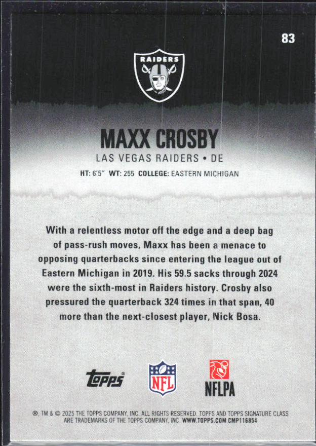 Maxx Crosby 2025 Signature Class #83 – baksida