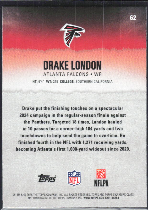 Drake London 2025 Signature Class #62 – baksida