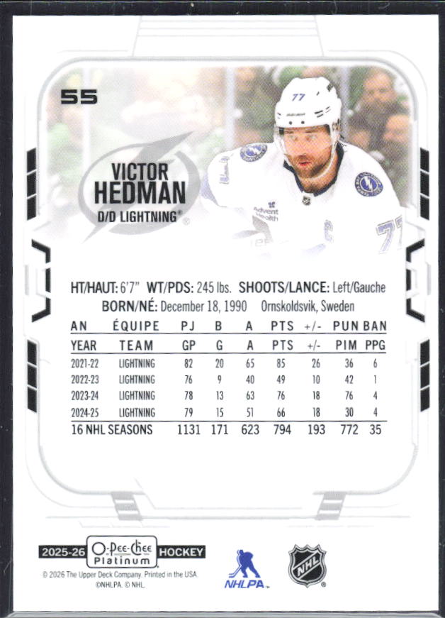 Victor Hedman 2025-26 O-Pee-Chee Platinum #55 – baksida