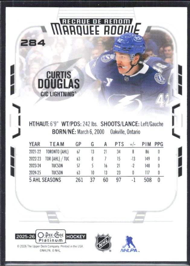 Curtis Douglas 2025-26 O-Pee-Chee Platinum Marquee Rookies #284 – baksida