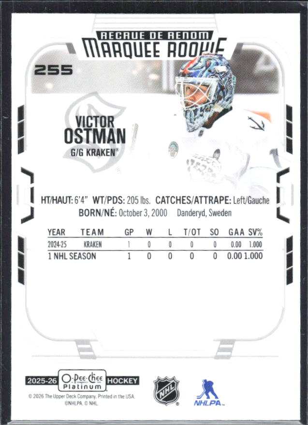 Victor Ostman 2025-26 O-Pee-Chee Platinum Marquee Rookies #255 – baksida
