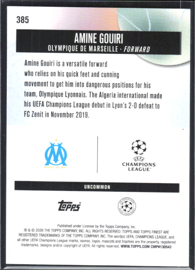 Amine Gouiri 2025-26 Finest UEFA Uncommon #385 – baksida