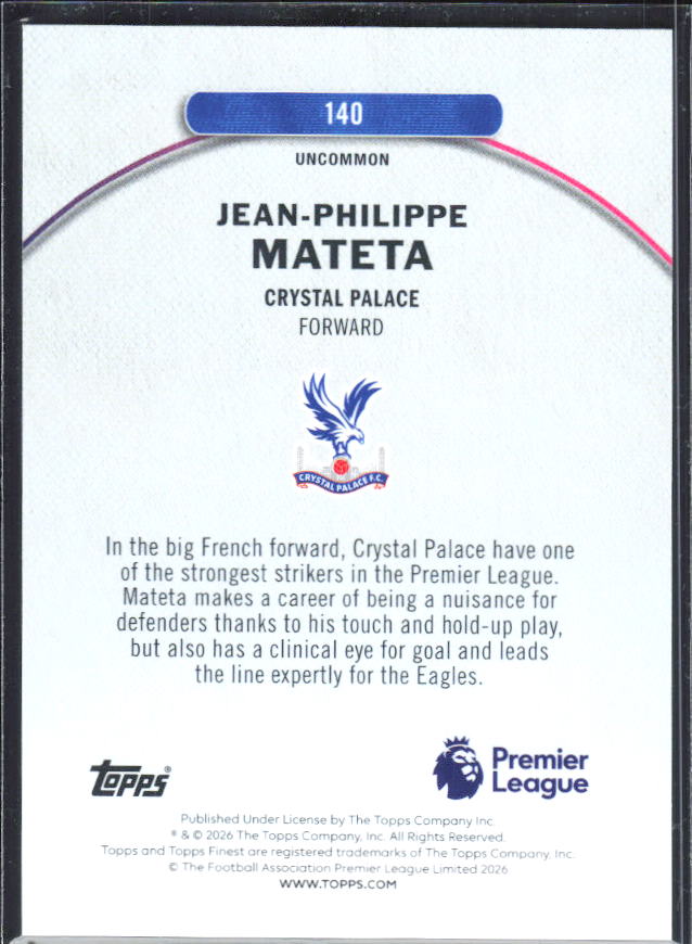 Jean-Philippe Mateta 2025-26 Finest Premier League Uncommon #140 – baksida